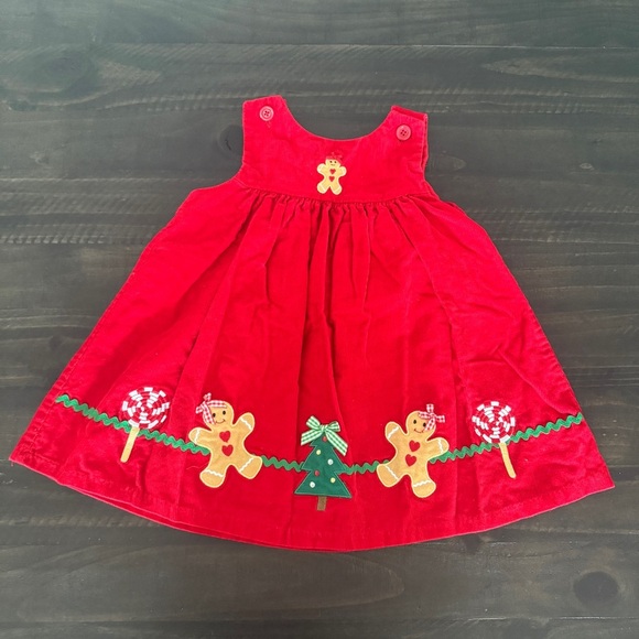 Baby Girl Red Corduroy Gingerbread Christmas Dress 18 Months Holiday Party Photo - Picture 1 of 4
